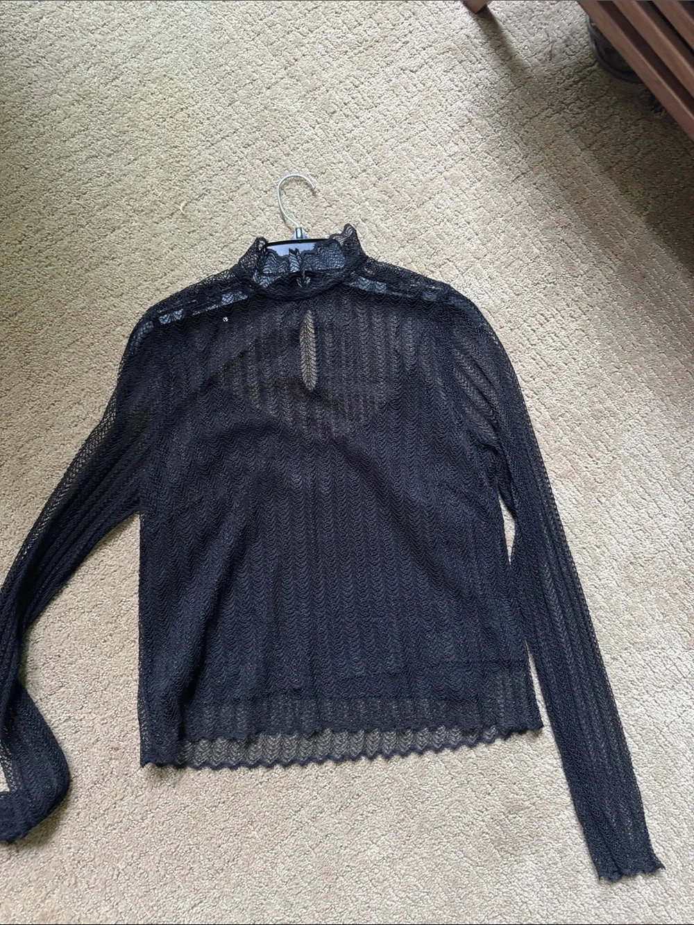 Aritzia Black Sheer Long-Sleeve Mesh Top with Keyhole Back